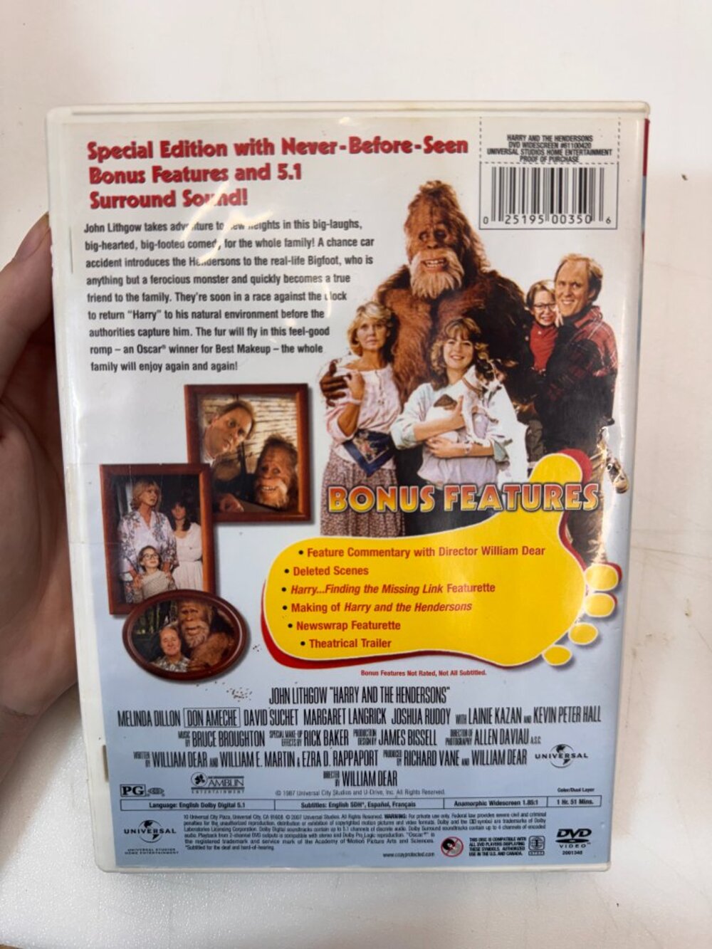 Harry and the Hendersons [DVD] Disc Tested, Working - Picture 2 of 3